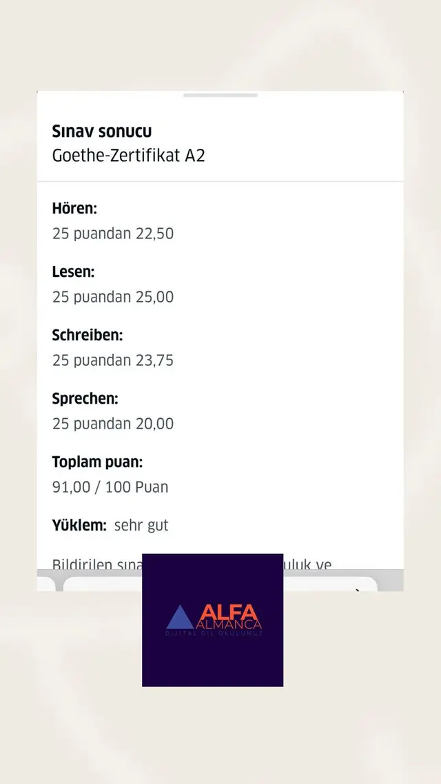Alfa Almanca öğrenci sertifikası